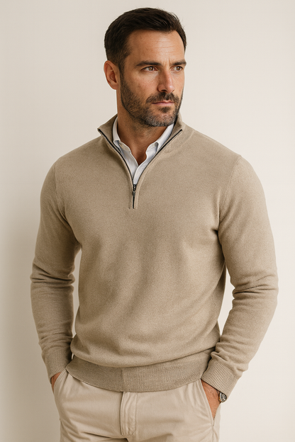 Heren Trui Ritskraag Luxe Zwart Mannen sweatshirt