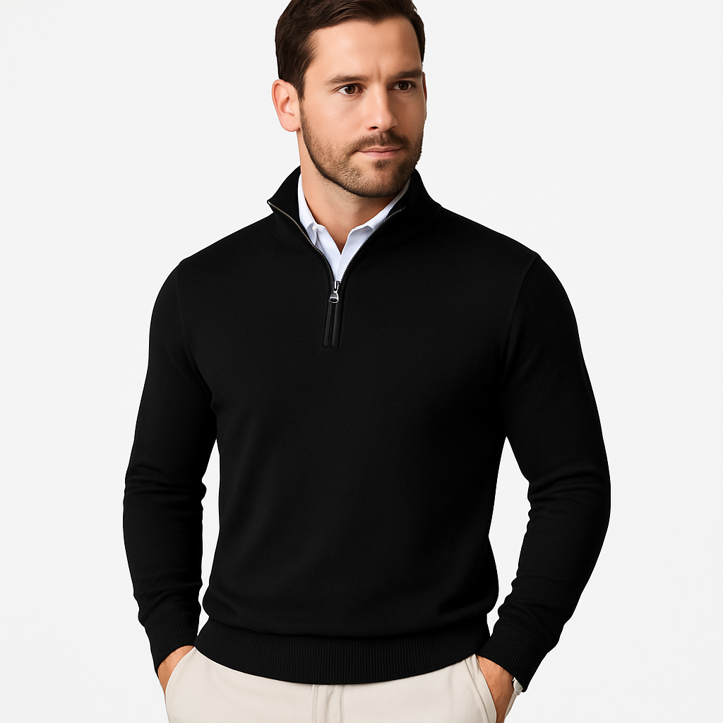 Heren Trui Ritskraag Luxe Zwart Mannen sweatshirt