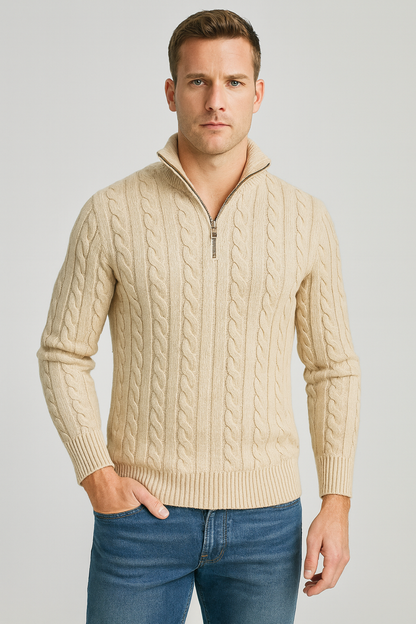 Heren Trui Half-Zip Luxe Hoge Kraag Stijlvol