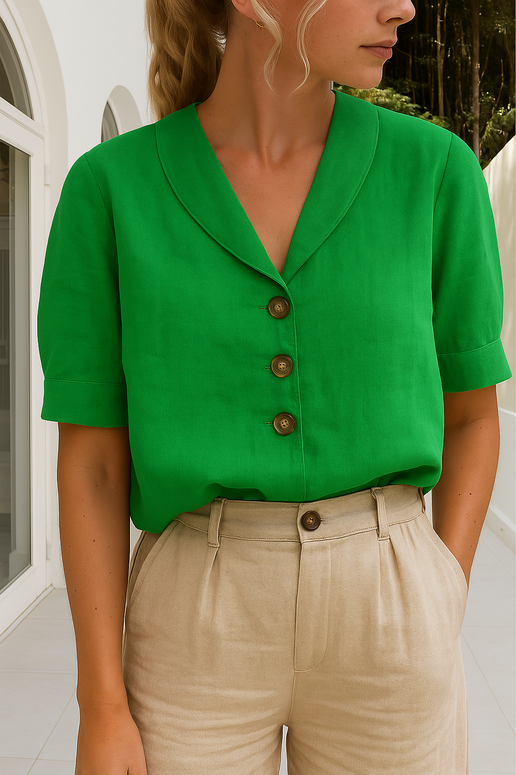Vrouwen T-shirt Met Knoopjes Details