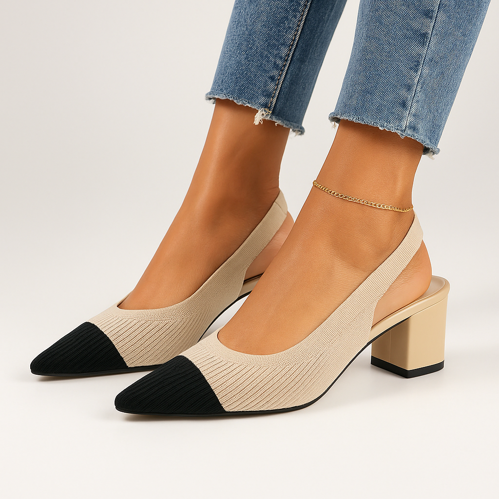 Slingback Hakken Puntige Neus Blokhak voor Vrouw - Mode Vibes