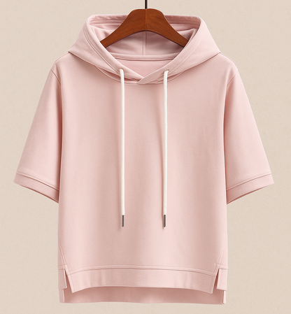 Dames Hoodie Katoen Korte Mouw Losse Pasvorm - Mode Vibes
