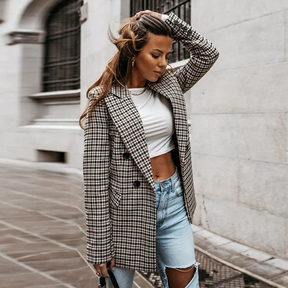 Geruite Blazer Dames Elegant Klassiek