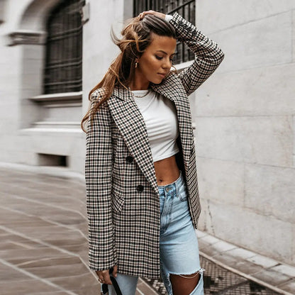 Geruite Blazer Dames Elegant Klassiek