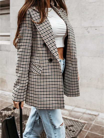 Geruite Blazer Dames Elegant Klassiek