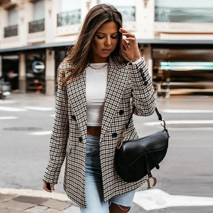 Geruite Blazer Dames Elegant Klassiek - Mode Vibes