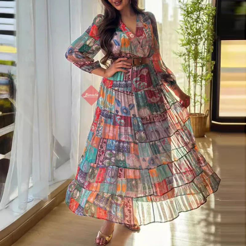 LaVieBelle Elegante Lange Mouwen Bohemien Feestjurk