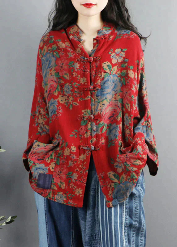 Rode Chinese Jassen met Opdruk voor Vrouw - Mode Vibes