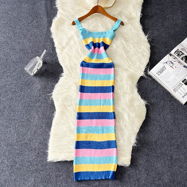 Stijlvolle Zomerse Regenboog Maxi Jurk