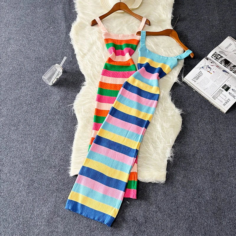 Stijlvolle Zomerse Regenboog Maxi Jurk