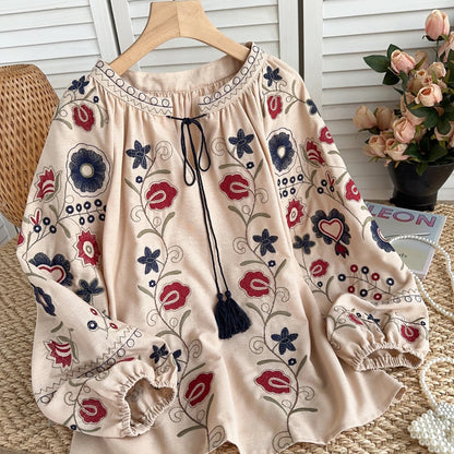 Lantaarnmouw Blouse met Zoete Bloemenborduurwerk