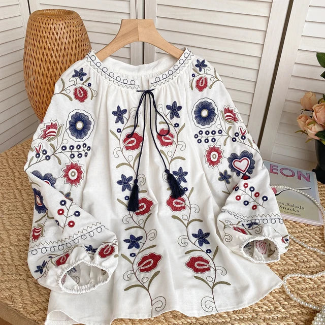 Lantaarnmouw Blouse met Zoete Bloemenborduurwerk