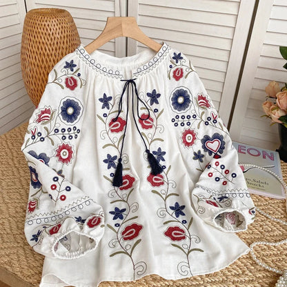 Lantaarnmouw Blouse met Zoete Bloemenborduurwerk