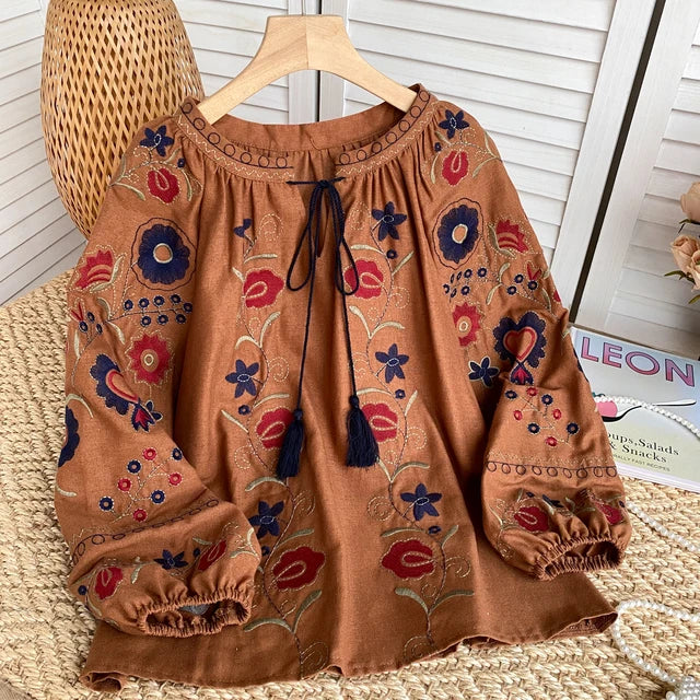 Lantaarnmouw Blouse met Zoete Bloemenborduurwerk