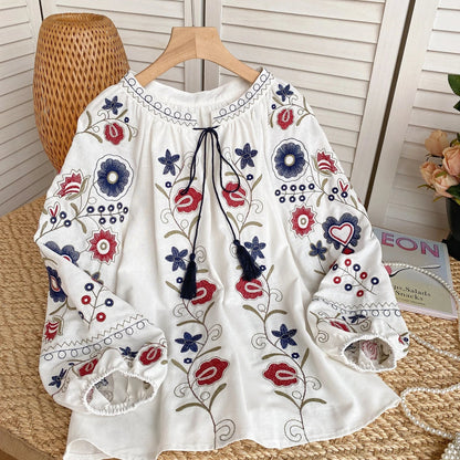 Lantaarnmouw Blouse met Zoete Bloemenborduurwerk