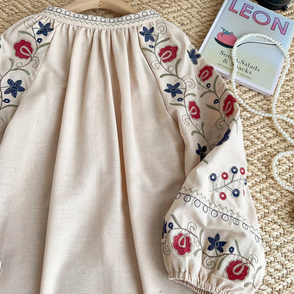 Lantaarnmouw Blouse met Zoete Bloemenborduurwerk