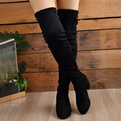 Dames Overknee Laarzen met Blokhak en Elegant Design