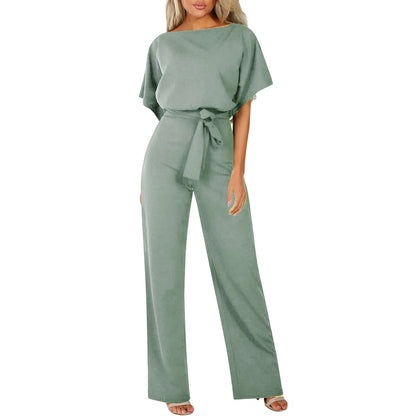 Elegante Jumpsuit voor Dames met Tailleband en Lange Mouwen - Mode Vibes