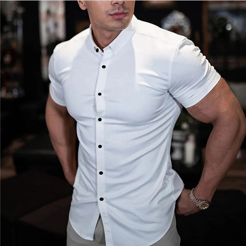 Heren Overhemd Slim Fit Korte Mouw – Stretch Overhemd voor Zomer en Uitgaan