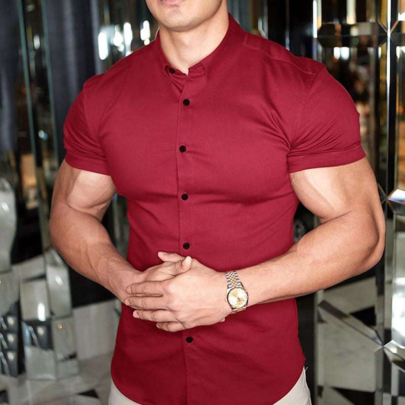 Heren Overhemd Slim Fit Korte Mouw – Stretch Overhemd voor Zomer en Uitgaan