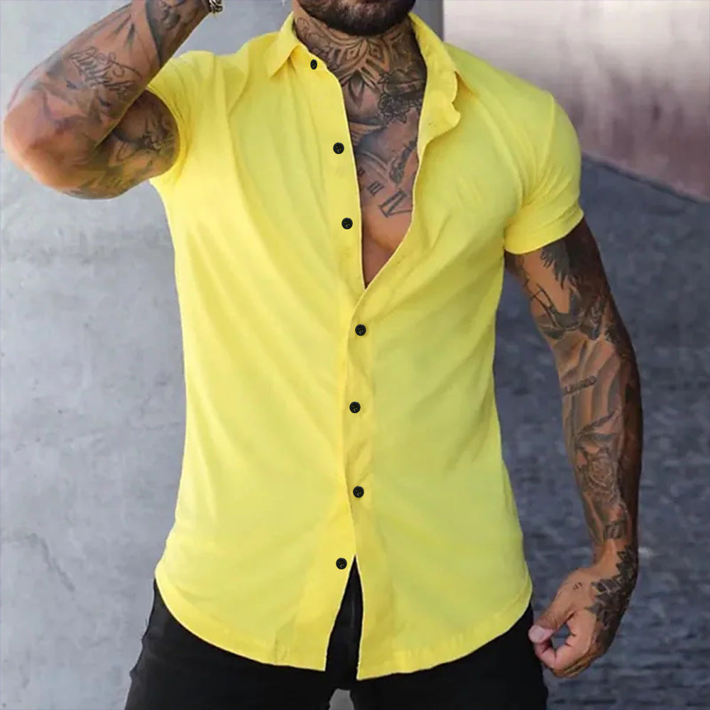 Heren Overhemd Slim Fit Korte Mouw – Stretch Overhemd voor Zomer en Uitgaan