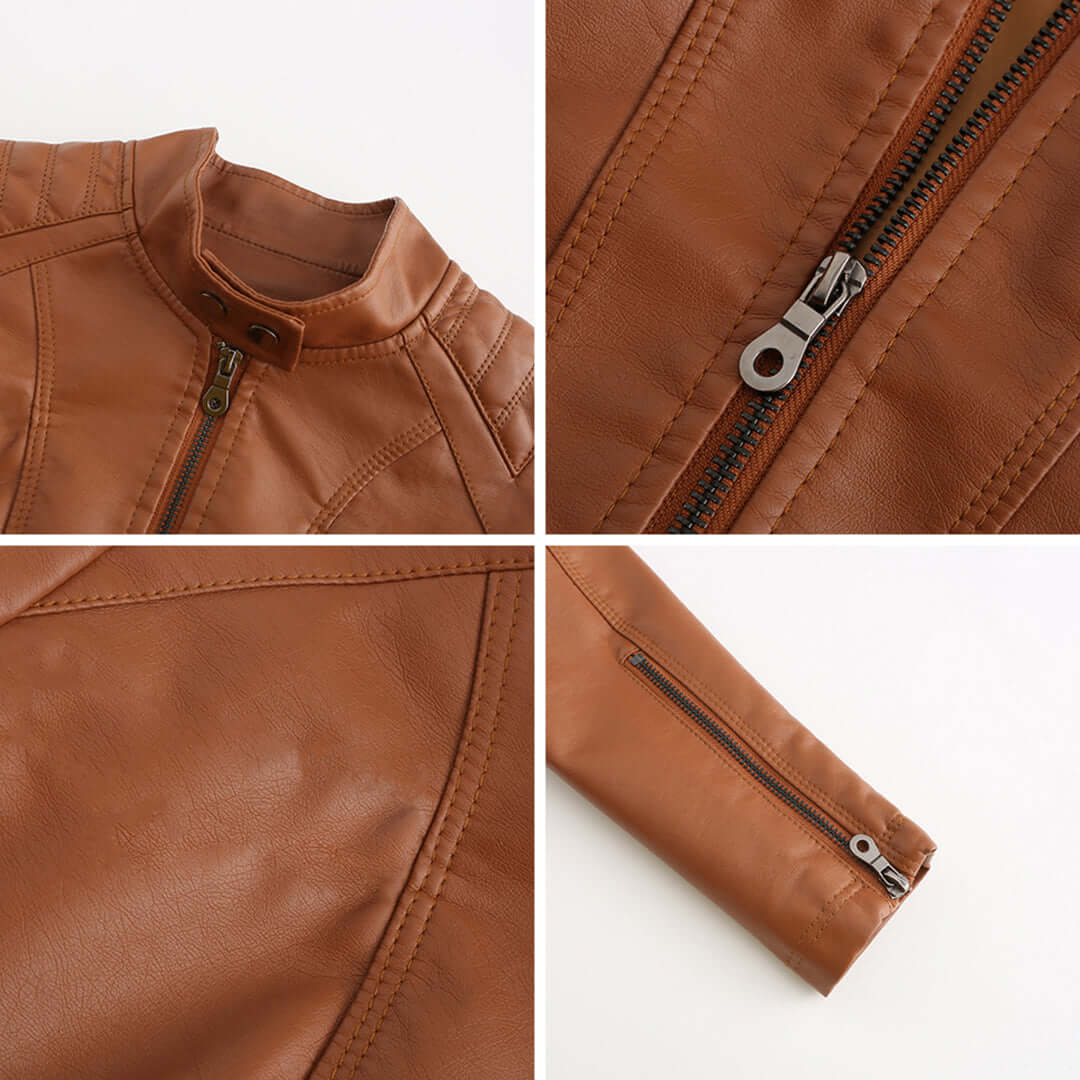 Dames Leren Jas met Tijdloze Elegante Look