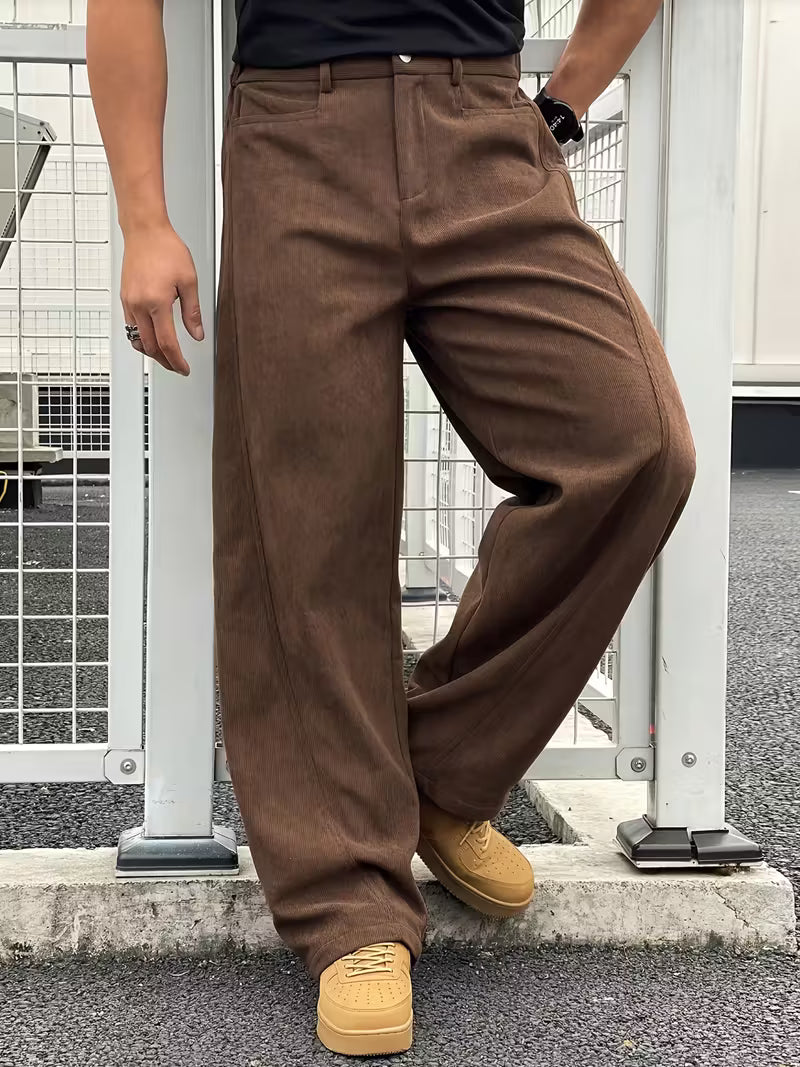 Rechte Corduroy Broek met Losse Pijpen Comfortabel - Mode Vibes