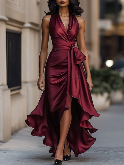 Crelia | Elegante Zwarte Lange Jurk Maxi met Avondomslag 6