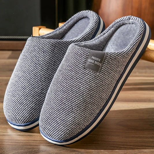 Cristiano | Antislip winterpantoffels in zachte gestreepte stof
