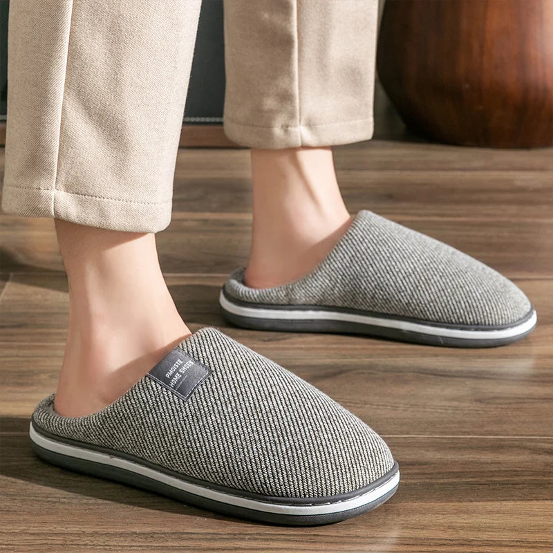 Cristiano | Antislip winterpantoffels in zachte gestreepte stof