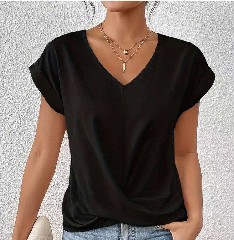 Dames T-shirt Losvallend met V-hals en Gekruiste Voorzijde