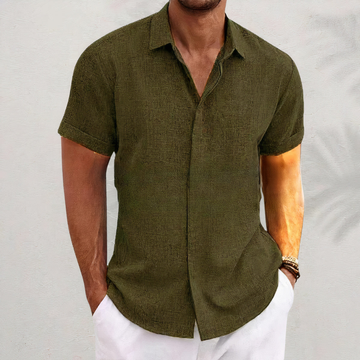 Davian Retro Linnen Overhemd – Heren Casual Vintage Shirt