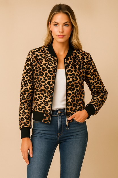 Dames Bomberjas Panterprint Trendy Zwart - Mode Vibes
