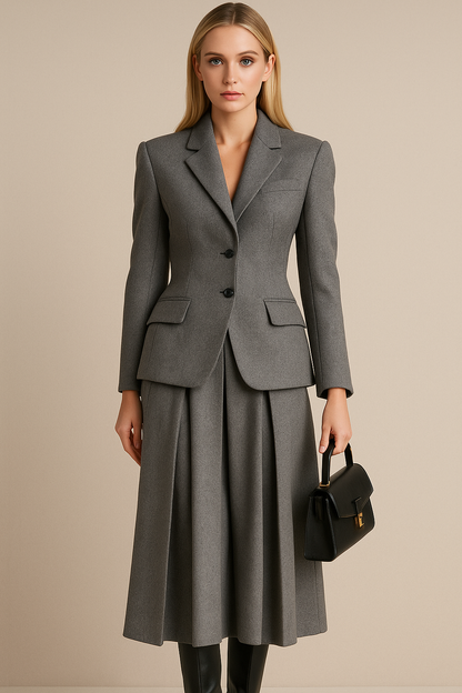 Dames Blazer Set met Rok Geplooide Jurk Elegant