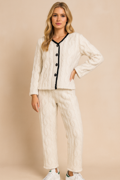 Dames Gebreide Pyjama Set Warme Huispak Dessy