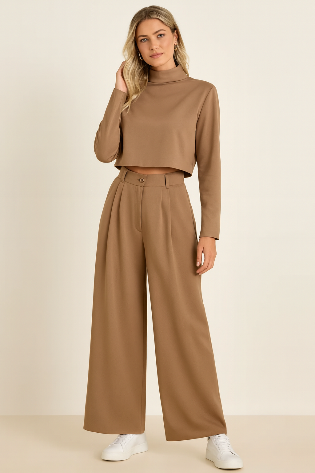 Dames Co-ord Set Lange Mouw Top Wijde Broek Devani