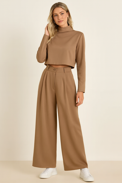Dames Co-ord Set Lange Mouw Top Wijde Broek Devani