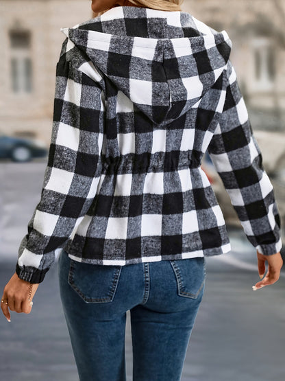 Dames Hoodie Geruit Warme Jas