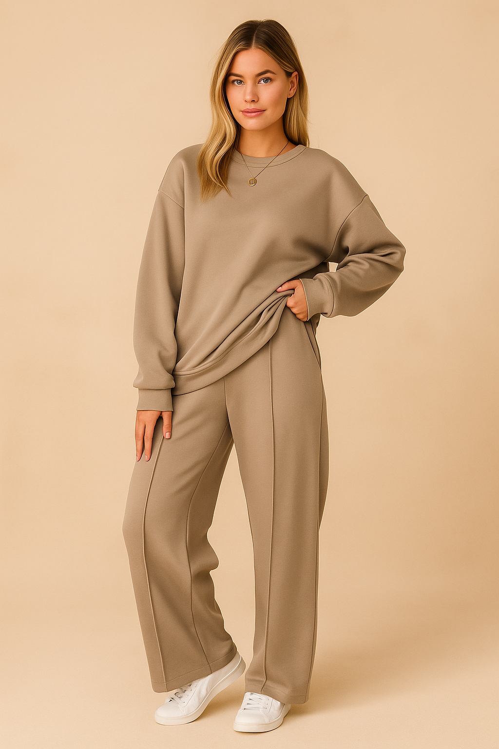 Dames Tweedelige Set Oversized Broek en Crewneck Korean Style