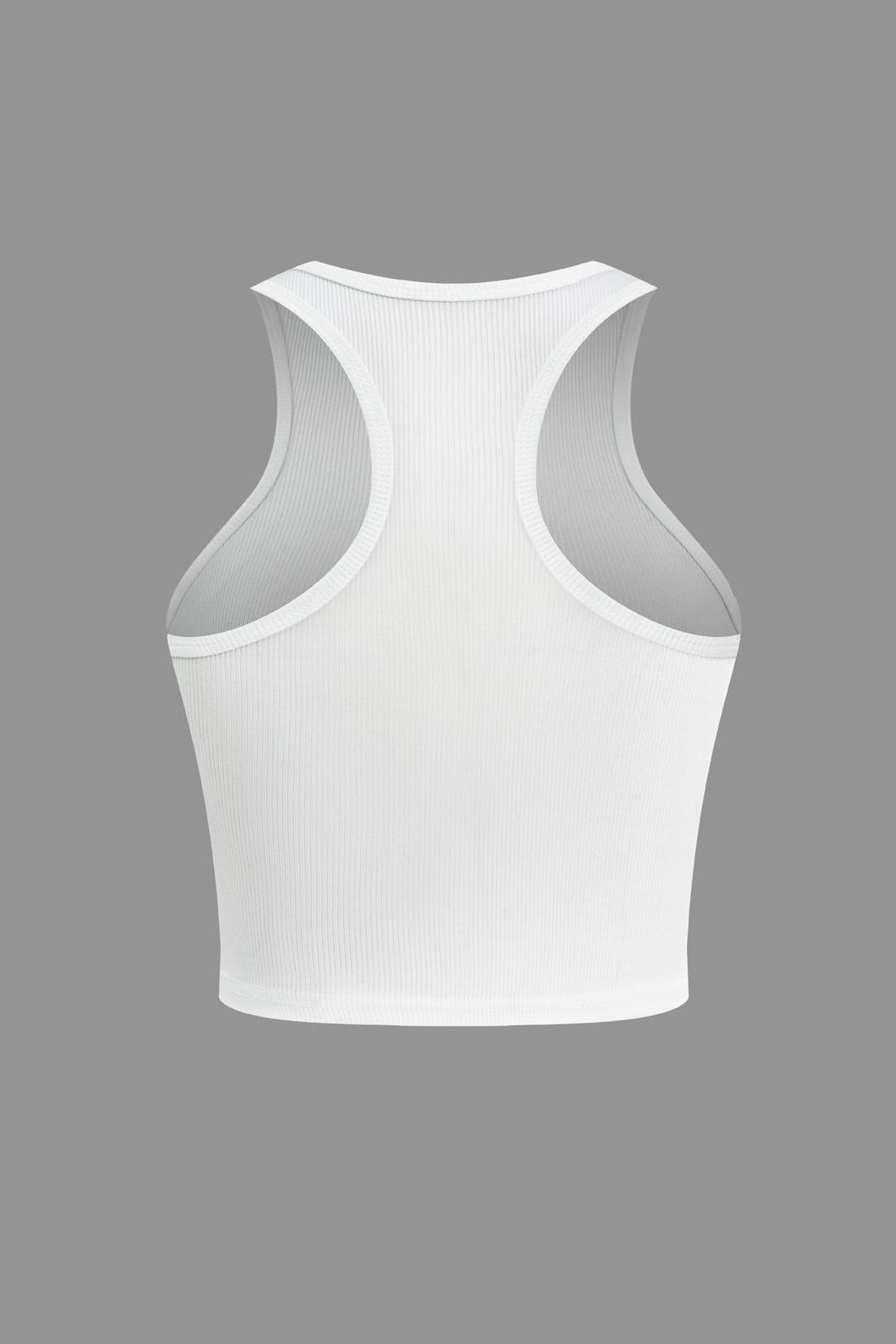 Witte Crop Top Vrouw Hoge Hals Geribbeld