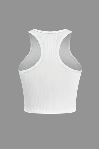 Witte Crop Top Vrouw Hoge Hals Geribbeld
