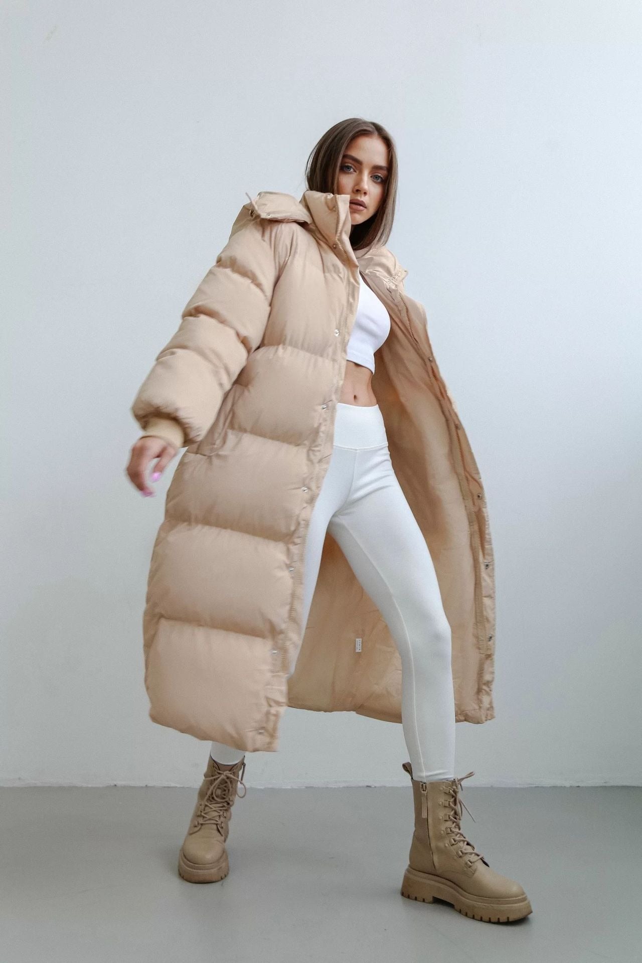 Dames Winterjas Lange Oversized Pufferjas met Hoed - Mode Vibes