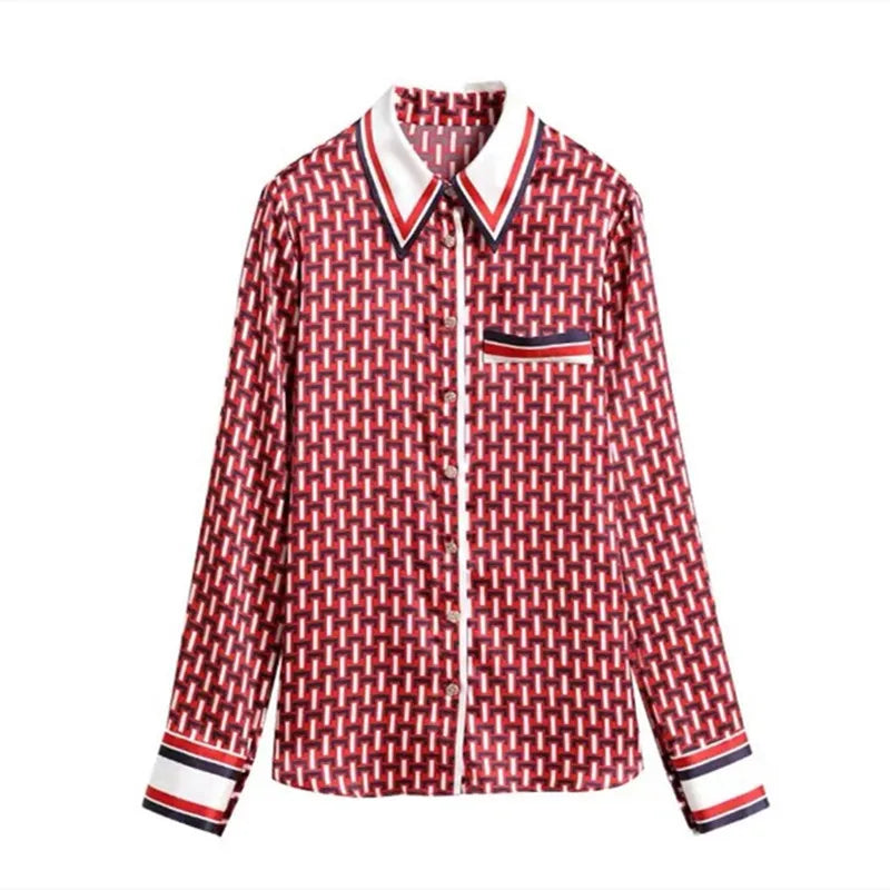 Lente en Zomer Gestreept Patchwork Loose Shirt voor Vrouwen