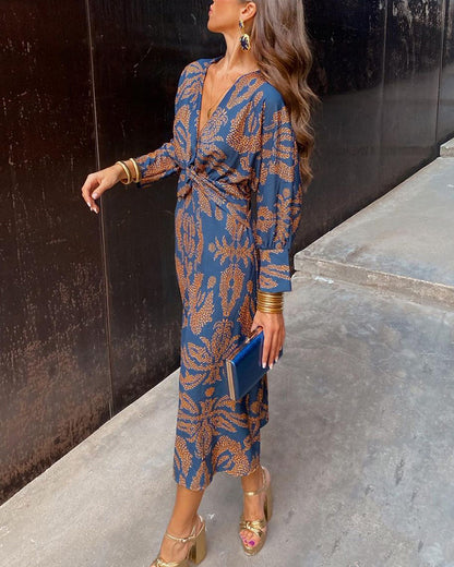 Dames Zomerjurk Midi Lange Mouwen V Hals Ademend - Mode Vibes