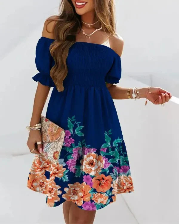 Dames Zomerjurk Off Shoulder Bedrukt Mini Jurk - Mode Vibes