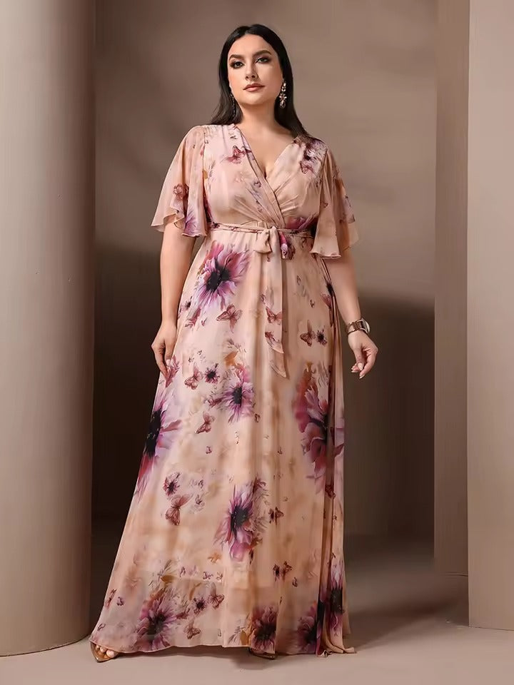 Dames Maxi Jurk Bloemenprint met Strik Riem - Mode Vibes