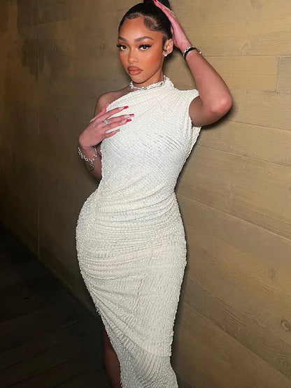 Dames Bodycon Midi Gala Jurk met één schouder - Anna