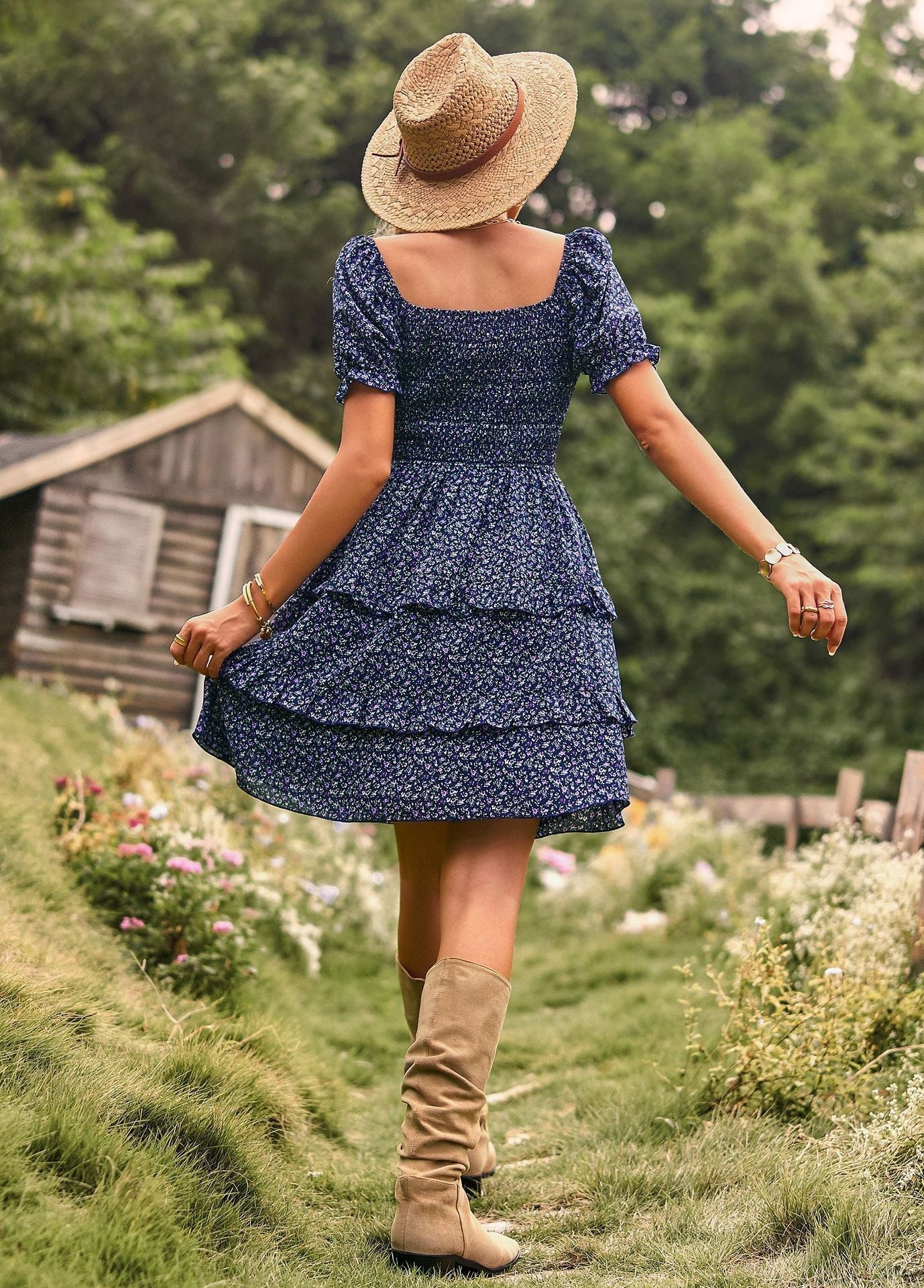 Dames Bohemian Bloemen Pofmouw Jurk - Sienna