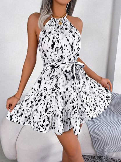 Aurora Luipaardprint Ruches Halter Jurk