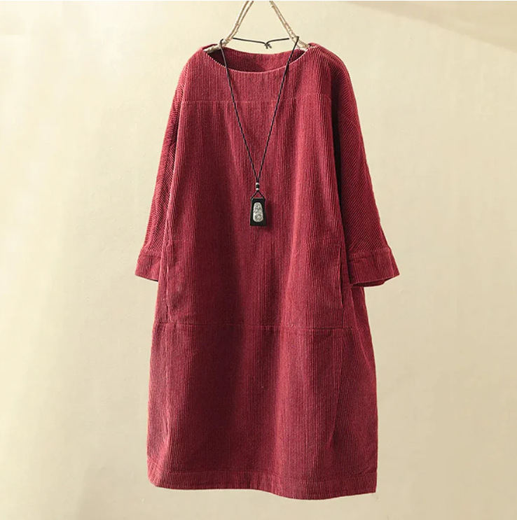 Dames Zomerjurk Korte Mouw Comfortabel Ribfluweel Rood - Mode Vibes